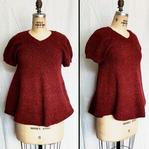 Max Azria Brown Short-sleeved Trapeze A-line Wool Sweater Top XS